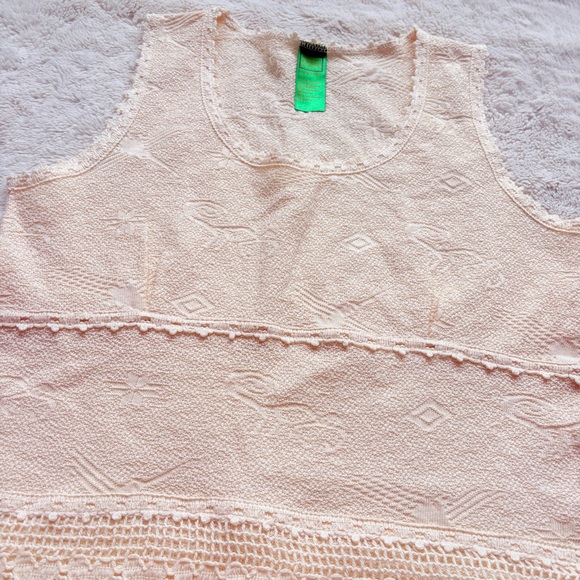100% Cotton Lace Knit Tank XS | Boho Cottagecore Textured Cream Summer Top - Picture 5 of 9